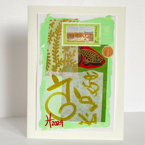 Collage Art Handmade Original Blank Greeting Card and Envelope Vintage Polish Po - Picture 2 of 5